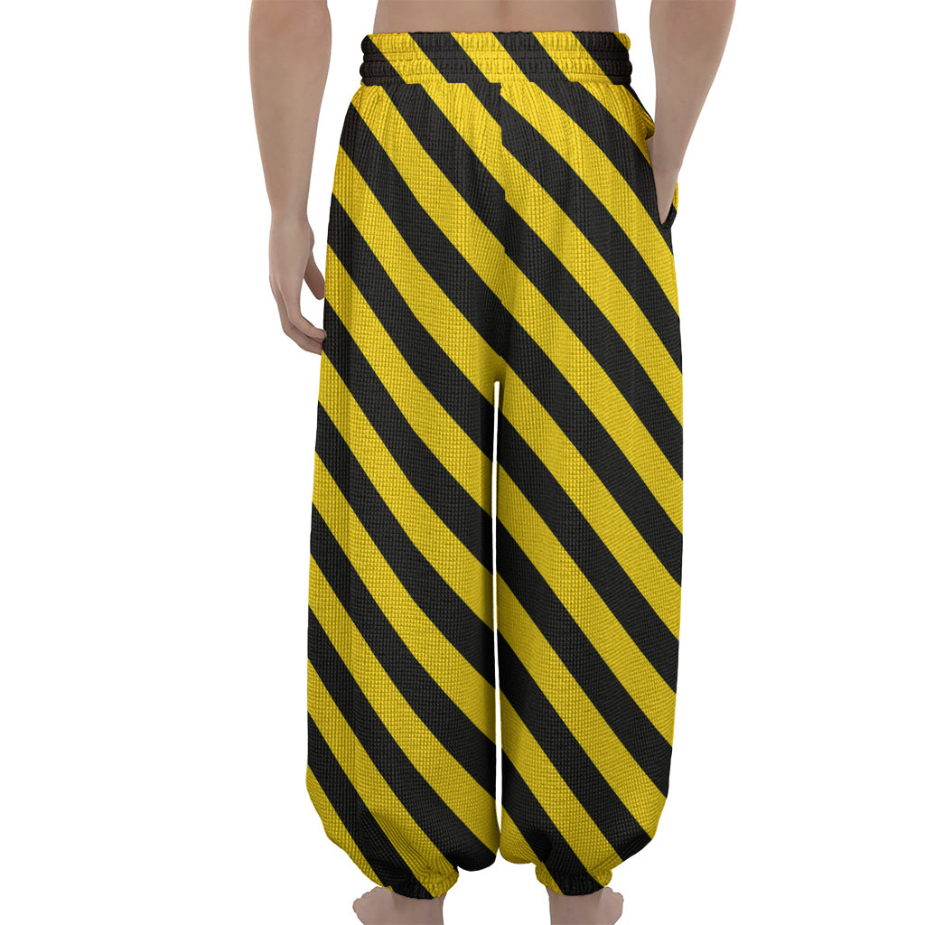 Black And Yellow Warning Striped Print Lantern Pants