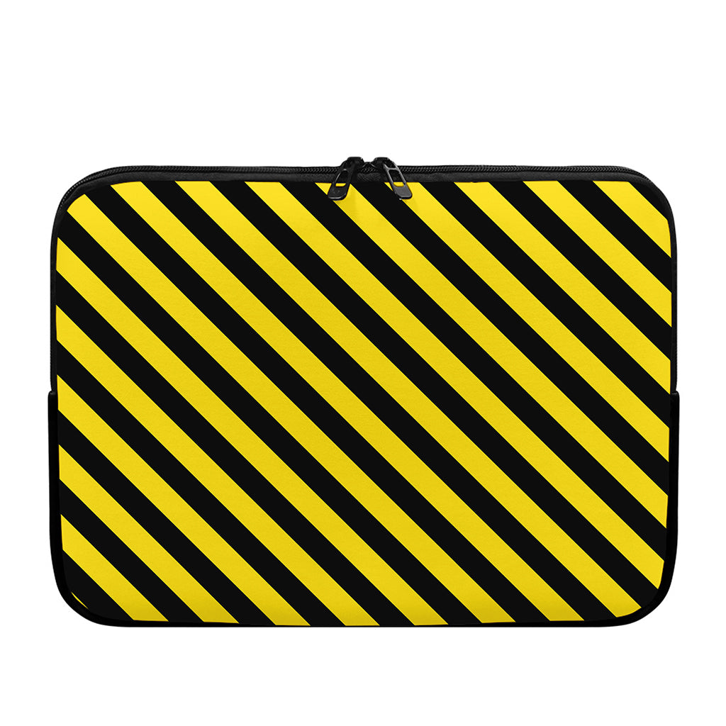 Black And Yellow Warning Striped Print Laptop Sleeve