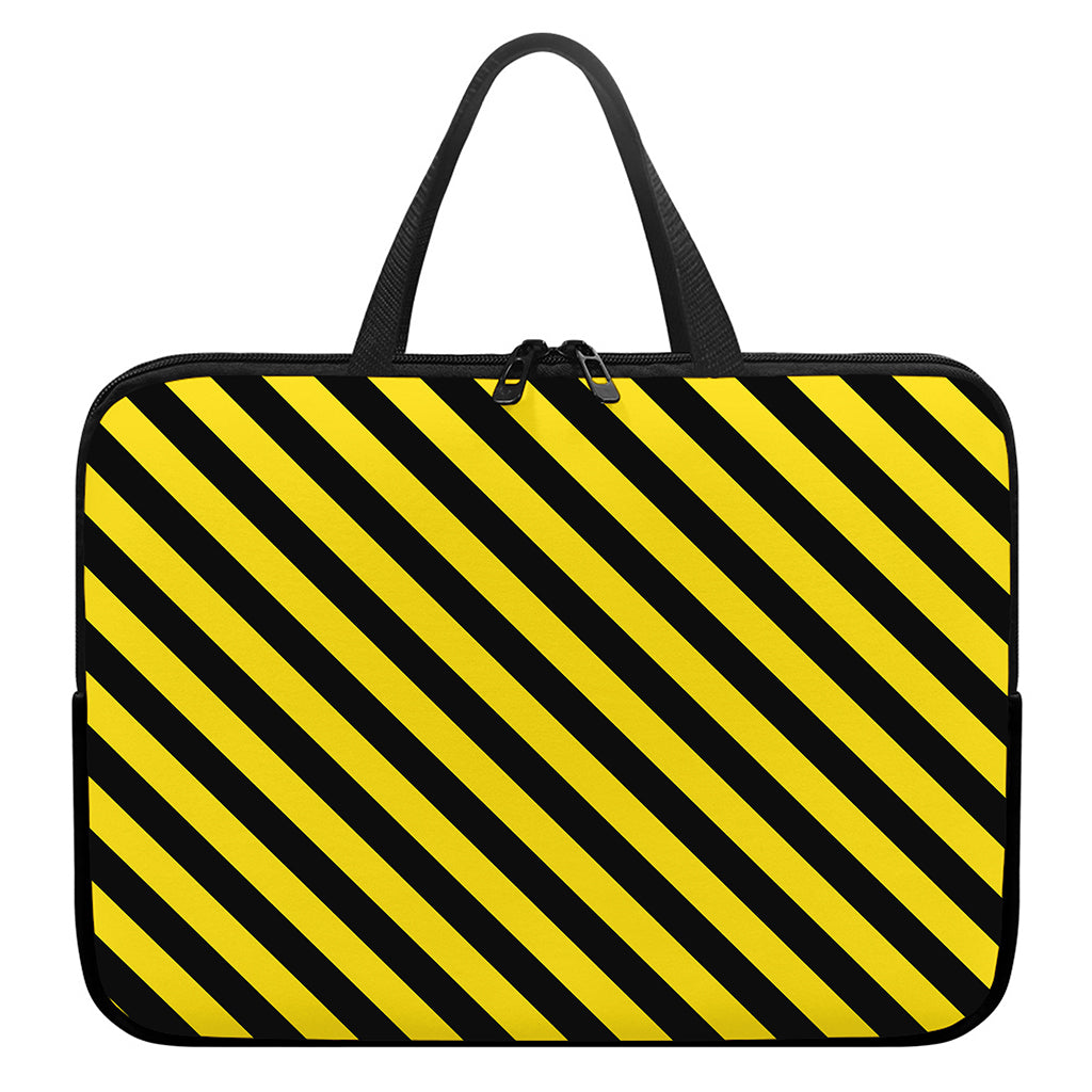 Black And Yellow Warning Striped Print Laptop Sleeve With Handle