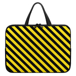 Black And Yellow Warning Striped Print Laptop Sleeve With Handle
