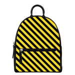 Black And Yellow Warning Striped Print Leather Backpack