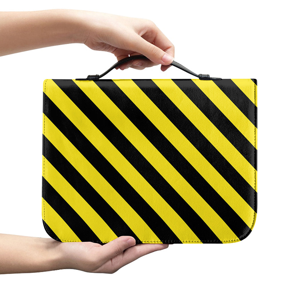 Black And Yellow Warning Striped Print Leather Bible Cover