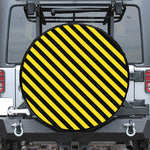 Black And Yellow Warning Striped Print Leather Spare Tire Cover