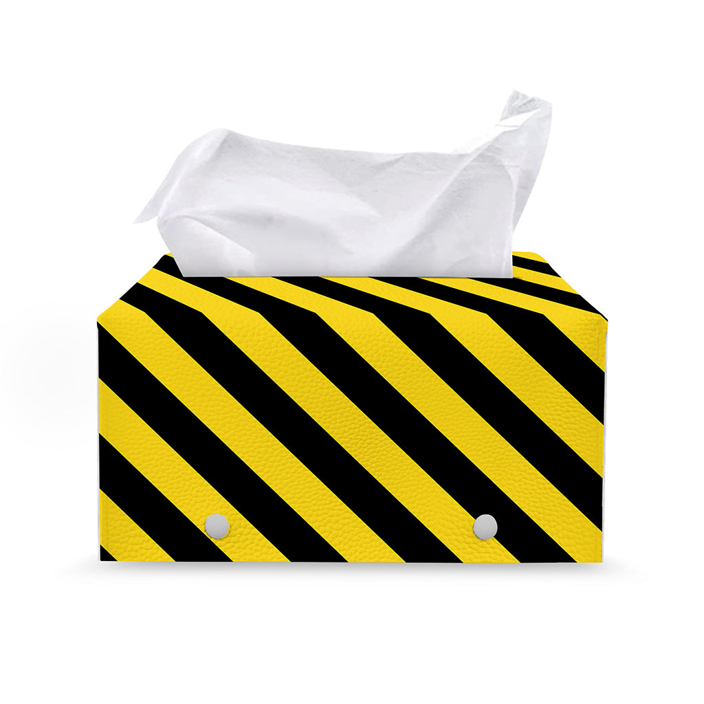 Black And Yellow Warning Striped Print Leather Tissue Box Cover