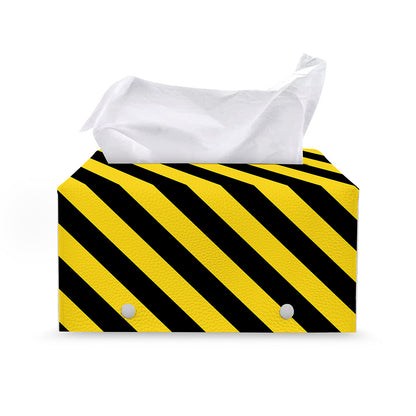 Black And Yellow Warning Striped Print Leather Tissue Box Cover