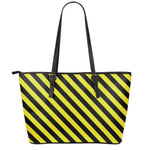 Black And Yellow Warning Striped Print Leather Tote Bag