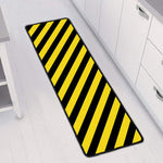 Black And Yellow Warning Striped Print Long Kitchen Mat