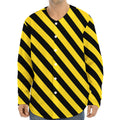 Black And Yellow Warning Striped Print Long Sleeve Baseball Jersey
