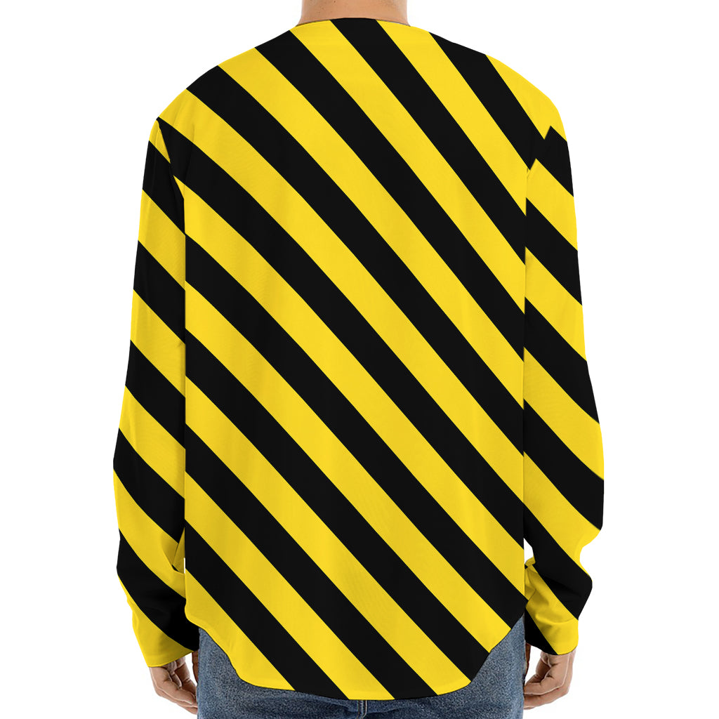 Black And Yellow Warning Striped Print Long Sleeve Baseball Jersey