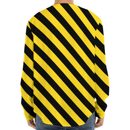 Black And Yellow Warning Striped Print Long Sleeve Baseball Jersey