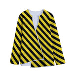 Black And Yellow Warning Striped Print Long Sleeve Short Coat