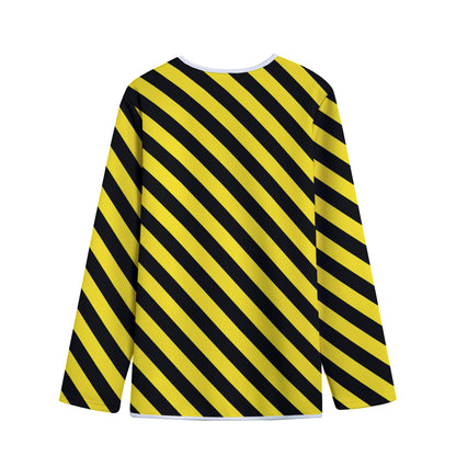 Black And Yellow Warning Striped Print Long Sleeve Short Coat