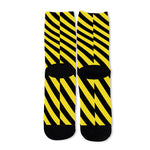 Black And Yellow Warning Striped Print Long Socks