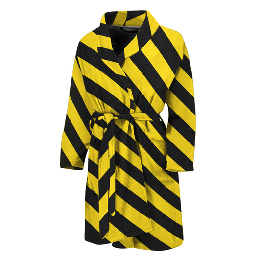 Black And Yellow Warning Striped Print Men's Bathrobe