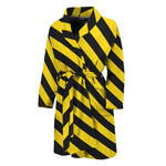 Black And Yellow Warning Striped Print Men's Bathrobe