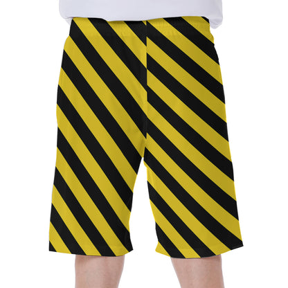 Black And Yellow Warning Striped Print Men's Beach Shorts