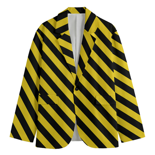 Black And Yellow Warning Striped Print Men's Blazer