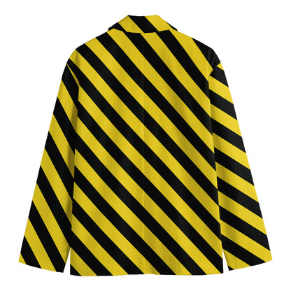 Black And Yellow Warning Striped Print Men's Blazer