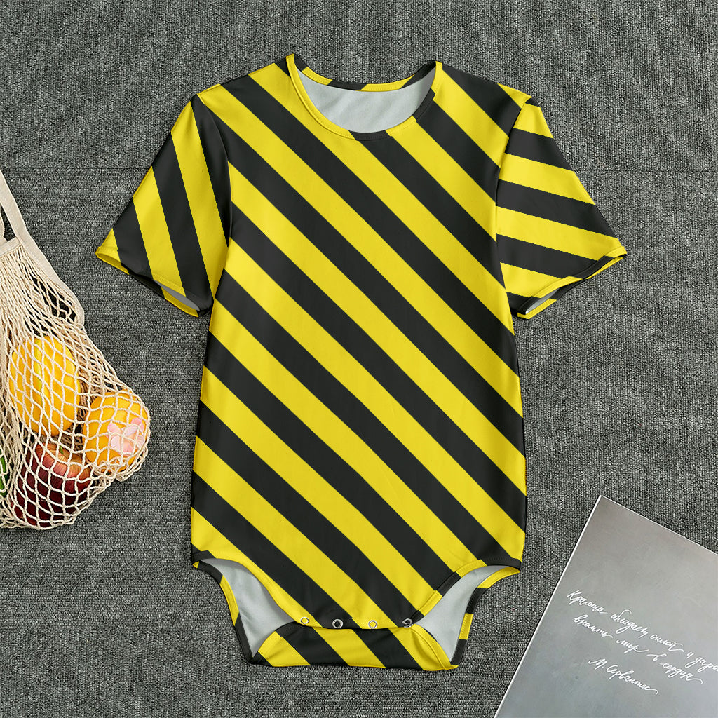 Black And Yellow Warning Striped Print Men's Bodysuit