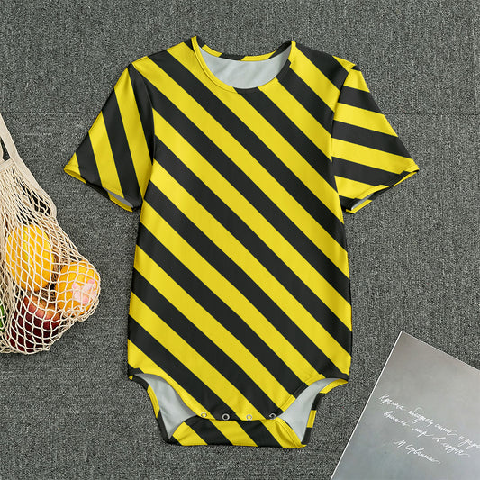 Black And Yellow Warning Striped Print Men's Bodysuit