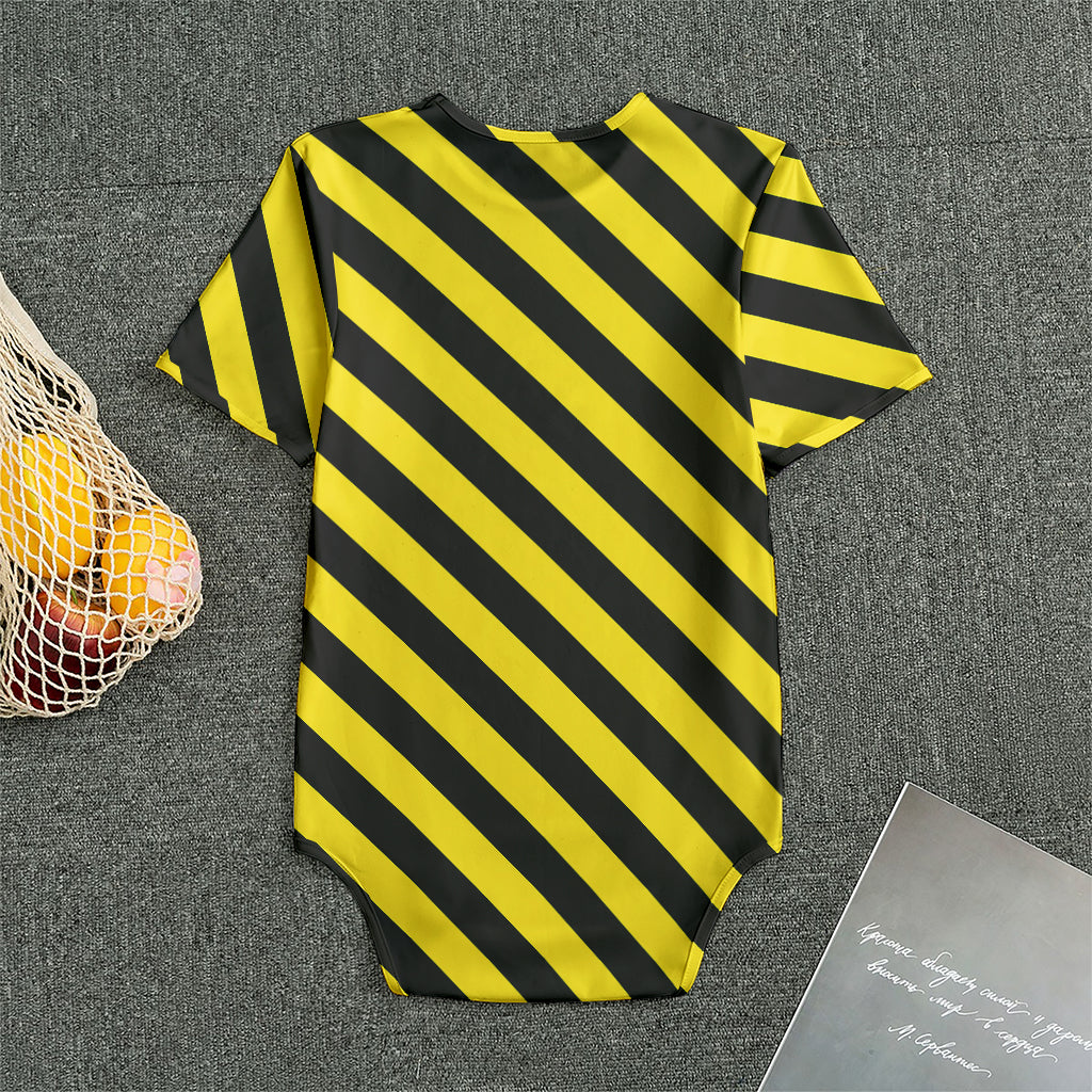 Black And Yellow Warning Striped Print Men's Bodysuit