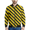 Black And Yellow Warning Striped Print Men's Bomber Jacket
