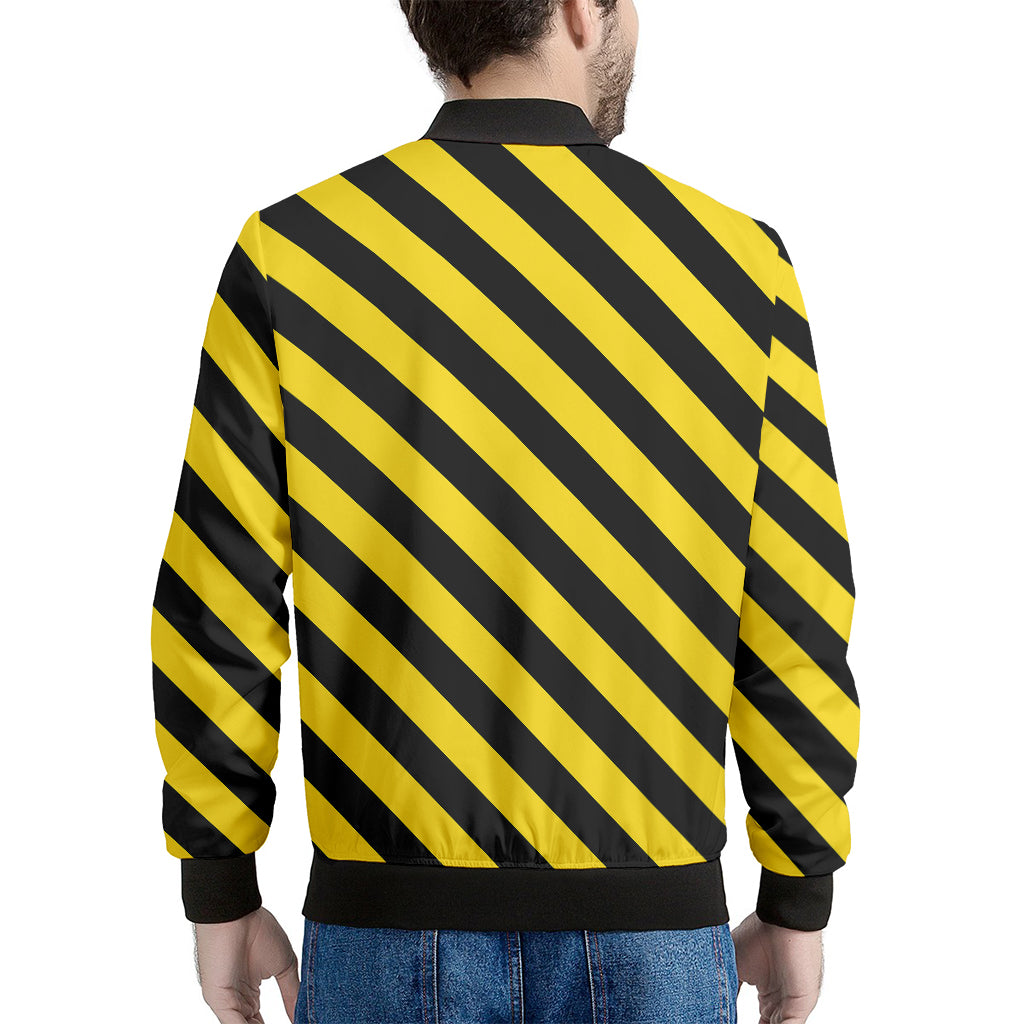 Black And Yellow Warning Striped Print Men's Bomber Jacket