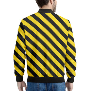 Black And Yellow Warning Striped Print Men's Bomber Jacket