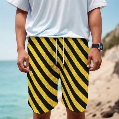 Black And Yellow Warning Striped Print Men's Cargo Shorts