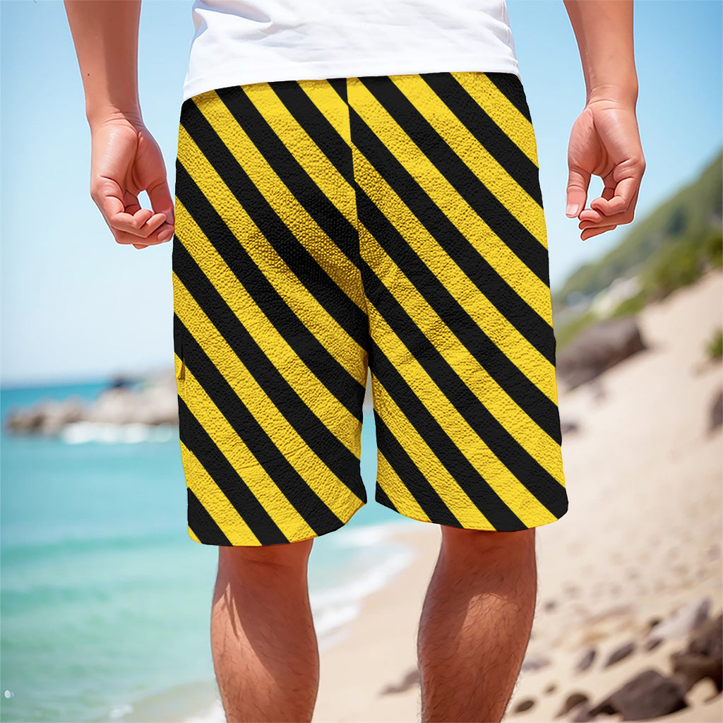 Black And Yellow Warning Striped Print Men's Cargo Shorts