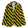 Black And Yellow Warning Striped Print Men's Cotton Blazer