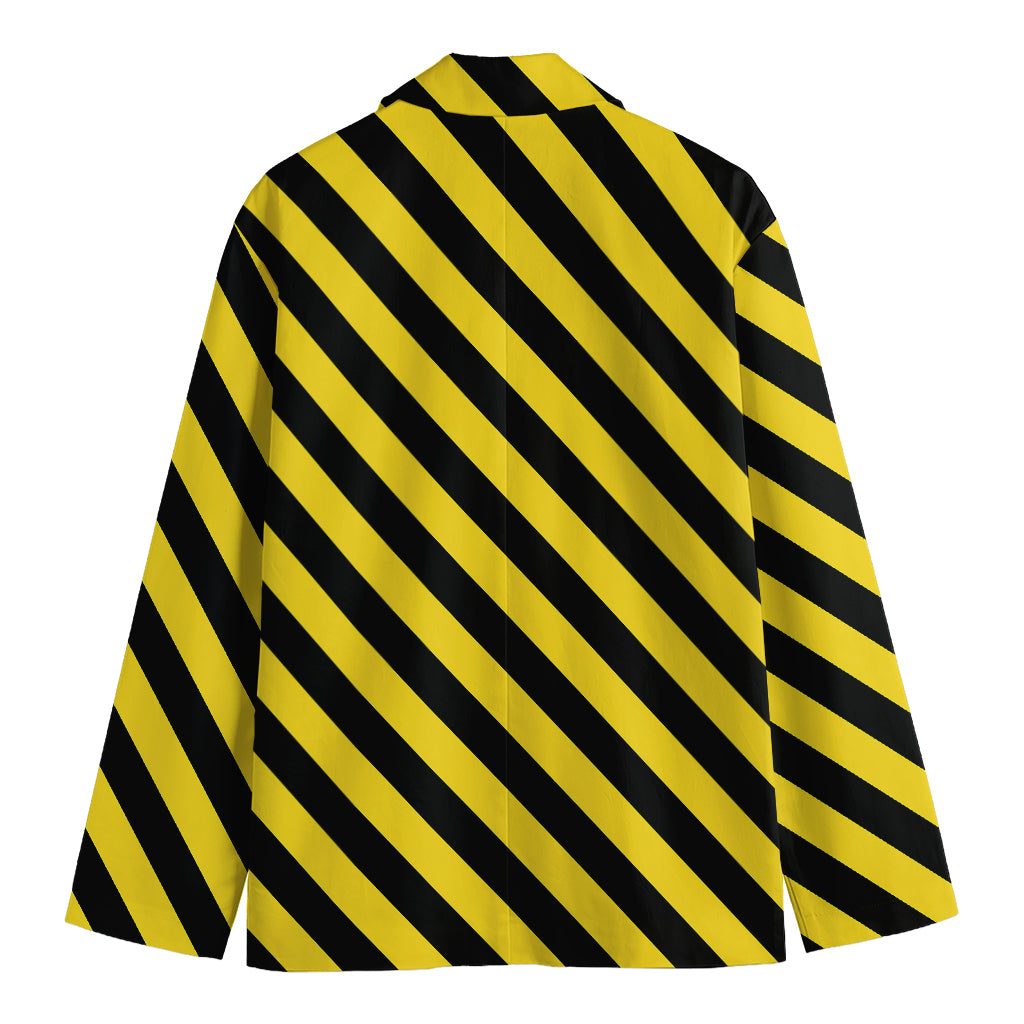 Black And Yellow Warning Striped Print Men's Cotton Blazer
