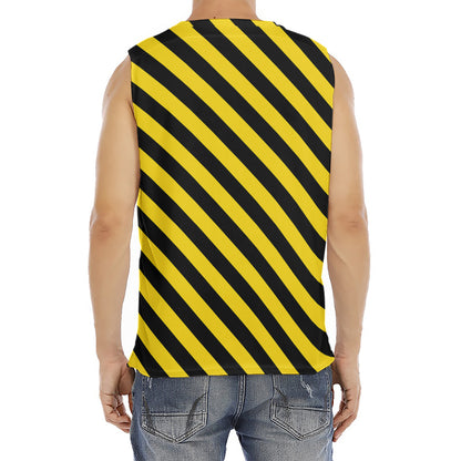 Black And Yellow Warning Striped Print Men's Fitness Tank Top