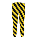 Black And Yellow Warning Striped Print Men's leggings