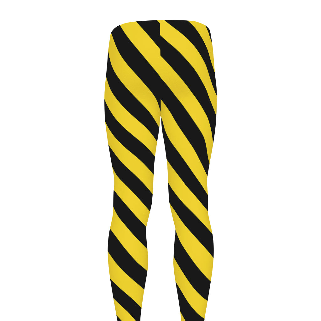 Black And Yellow Warning Striped Print Men's leggings