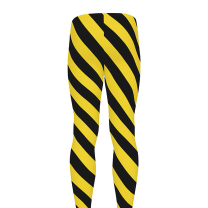 Black And Yellow Warning Striped Print Men's leggings