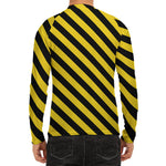 Black And Yellow Warning Striped Print Men's Long Sleeve Rash Guard
