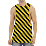Black And Yellow Warning Striped Print Men's Muscle Tank Top
