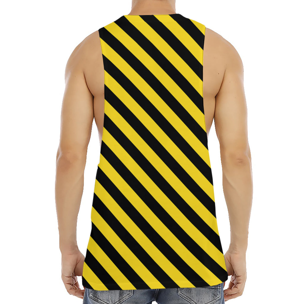 Black And Yellow Warning Striped Print Men's Muscle Tank Top