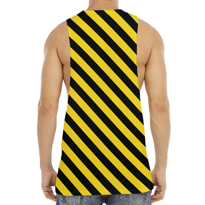 Black And Yellow Warning Striped Print Men's Muscle Tank Top