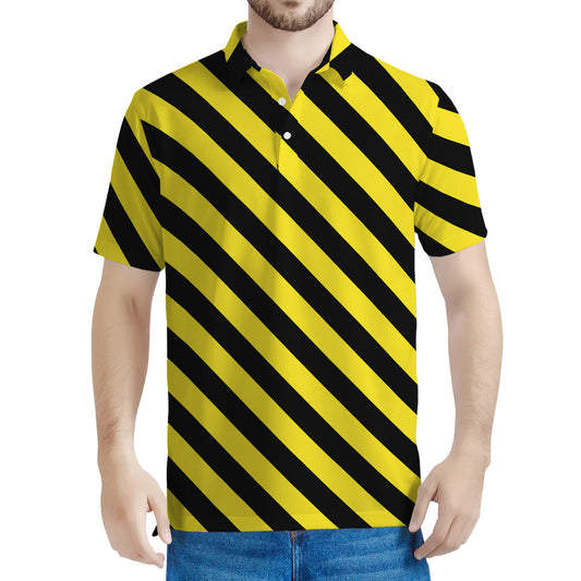 Black And Yellow Warning Striped Print Men's Polo Shirt