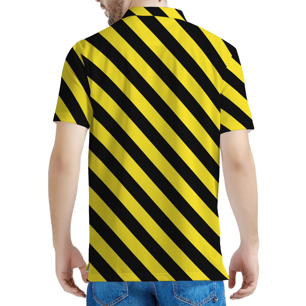 Black And Yellow Warning Striped Print Men's Polo Shirt