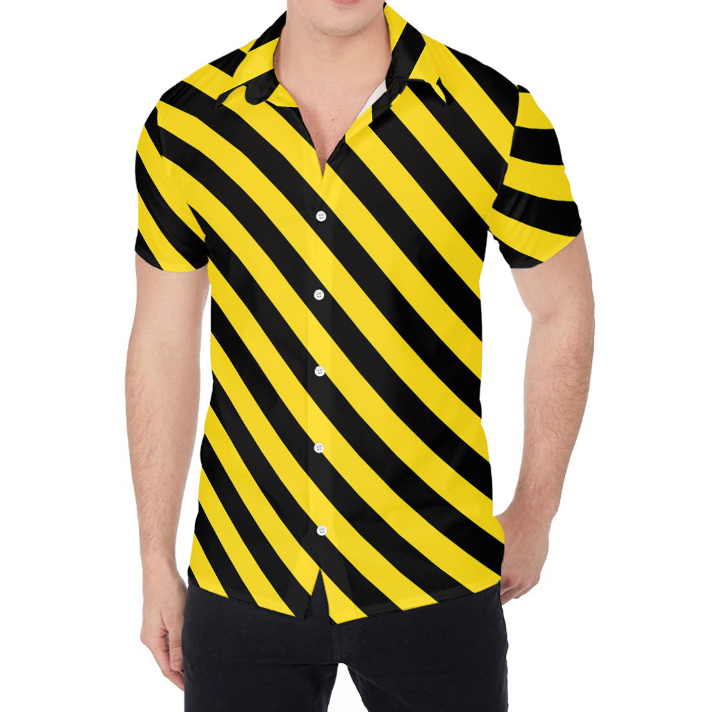 Black And Yellow Warning Striped Print Men's Shirt