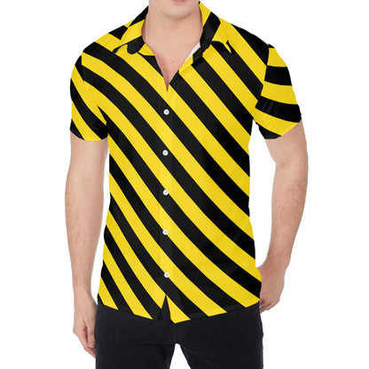 Black And Yellow Warning Striped Print Men's Shirt
