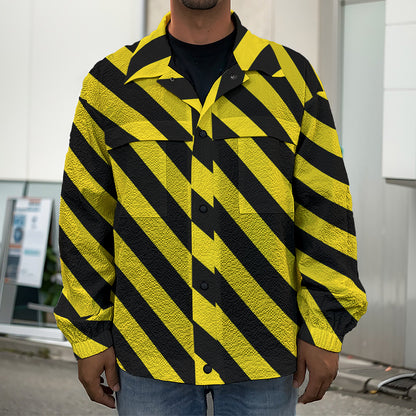 Black And Yellow Warning Striped Print Men's Shirt Jacket