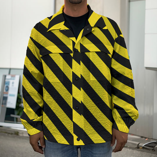 Black And Yellow Warning Striped Print Men's Shirt Jacket