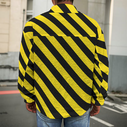 Black And Yellow Warning Striped Print Men's Shirt Jacket