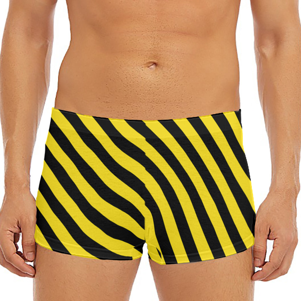 Black And Yellow Warning Striped Print Men's Short Boxer Briefs