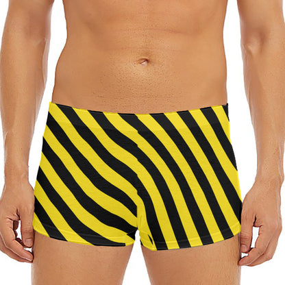 Black And Yellow Warning Striped Print Men's Short Boxer Briefs