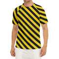 Black And Yellow Warning Striped Print Men's Short Sleeve Rash Guard